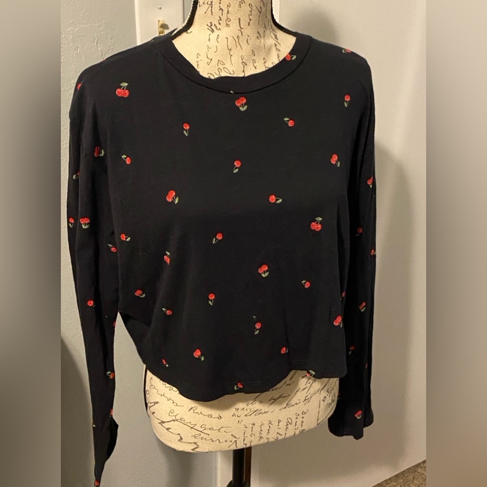 PINK- long sleeve cropped cherry tee-SIZE MEDIUM